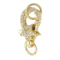 Brass Lobster Claw Clasp, gold color plated, fashion jewelry & DIY & micro pave cubic zirconia, golden, 19mm 