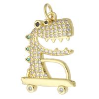 Cubic Zirconia Micro Pave Brass Pendant, Dinosaur, gold color plated, fashion jewelry & DIY & micro pave cubic zirconia, golden Approx 3mm 
