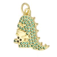 Cubic Zirconia Micro Pave Brass Pendant, Dinosaur, gold color plated, fashion jewelry & DIY & micro pave cubic zirconia, green Approx 2mm 