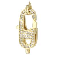 Brass Lobster Claw Clasp, gold color plated, fashion jewelry & DIY & micro pave cubic zirconia, golden, 37mm Approx 2mm 