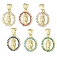 Cubic Zirconia Micro Pave Brass Pendant, Round, gold color plated, fashion jewelry & DIY & micro pave cubic zirconia 