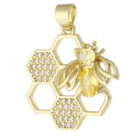 Cubic Zirconia Micro Pave Brass Pendant, gold color plated, fashion jewelry & DIY & micro pave cubic zirconia, golden Approx 3mm 
