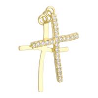 Cubic Zirconia Micro Pave Brass Pendant, Cross, gold color plated, Double Layer & fashion jewelry & DIY & micro pave cubic zirconia, golden, 60mm Approx 2mm 