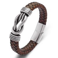 Acier titane bracelet, avec cuir PU, bijoux de mode & normes différentes pour le choix & pour homme, brun Vendu par PC