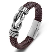 PU Leather Cord Bracelets, Titanium Steel, with PU Leather, fashion jewelry & Unisex brown 