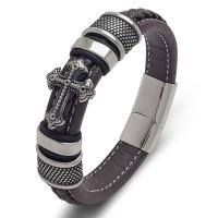 PU Leather Cord Bracelets, Titanium Steel, with PU Leather, fashion jewelry & Unisex brown 