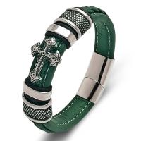 bracelet de cordon en PU , Acier titane, avec cuir PU, bijoux de mode & unisexe & normes différentes pour le choix, vert Vendu par PC