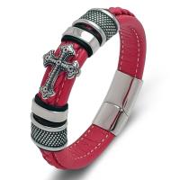 PU Leather Cord Bracelets, Titanium Steel, with PU Leather, fashion jewelry & Unisex red 