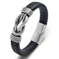 PU Leather Cord Bracelets, Titanium Steel, with PU Leather, fashion jewelry & Unisex black 