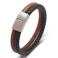 bracelet de cordon en PU , Acier titane, avec cuir PU, bijoux de mode & unisexe & normes différentes pour le choix Vendu par PC