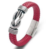 PU Leather Cord Bracelets, Titanium Steel, with PU Leather, fashion jewelry & Unisex red 