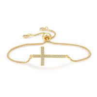 Cubic Zirconia Micro Pave Brass Bracelet, Cross, fashion jewelry & adjustable & micro pave cubic zirconia & for woman cm 