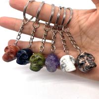 Zinc Alloy Key Chain Jewelry, Gemstone, with Zinc Alloy, Skull, silver color plated 