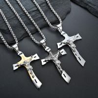 Stainless Steel Jewelry Necklace, 304 Stainless Steel, Cross, Vacuum Ion Plating, With Pendant & fashion jewelry & polished & Unisex & blacken cm 