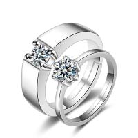 Латунное кольцо с стразами, Латунь, Кольцевая форма, плакирован серебром, Регулируемый & разные стили для выбора & со стразами, Много цветов для выбора, продается PC