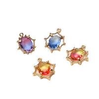 Crystal Brass Pendants, with Crystal, Flower, gold color plated, DIY 
