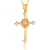 Cubic Zircon Micro Pave Brass Necklace, Cross, gold color plated, micro pave cubic zirconia & for woman Approx 17.7 