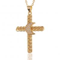 Cubic Zircon Micro Pave Brass Necklace, Cross, gold color plated, micro pave cubic zirconia & for woman 