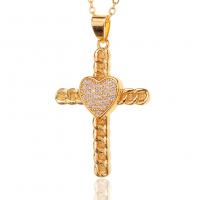 Cubic Zircon Micro Pave Brass Necklace, Cross, gold color plated, micro pave cubic zirconia & for woman Approx 17.7 Inch 