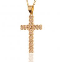 Cubic Zircon Micro Pave Brass Necklace, Cross, gold color plated, micro pave cubic zirconia & for woman Approx 17.7 Inch 