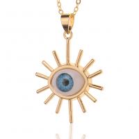Brass Jewelry Necklace, with Plastic, gold color plated, with eye pattern & for woman Approx 17.7 Inch 