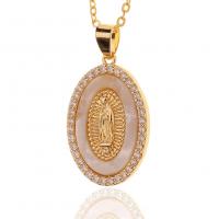 Cubic Zircon Micro Pave Brass Necklace, with Shell, Eye, gold color plated, for woman Approx 17.7 Inch 