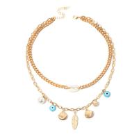 Enamel Zinc Alloy Necklace, with Plastic Pearl, zinc alloy lobster clasp, for woman, golden 