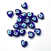 Evil Eye Lampwork Beads, Heart, DIY & evil eye pattern, blue 