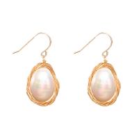 Freshwater Pearl Drop Earring, Brass, with Freshwater Pearl, brass earring hook, for woman, golden 