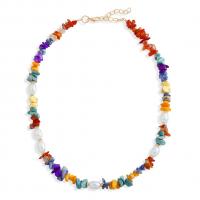 Plastic Pearl Necklace, Zinc Alloy, with Natural Gravel & Plastic Pearl, for woman, mixed colors 