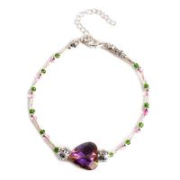 Zinc Alloy Anklet, with Seedbead, zinc alloy lobster clasp, plated, for woman & with rhinestone, mixed colors cm 