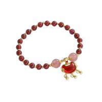 Natural Garnet Bracelet, with Rose Quartz & Zinc Alloy, real gold plated, for woman, mixed colors, 16mm Approx 21 cm 