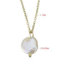 Natural Freshwater Pearl Necklace, Stainless Steel, with pearl, gold color plated 1.5mm Approx 17 Inch 