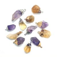 Pendentifs quartz naturel, perles de citrine, avec améthyste & laiton, Irrégulière, Placage, DIY, plus de couleurs à choisir, 14x24- Vendu par PC