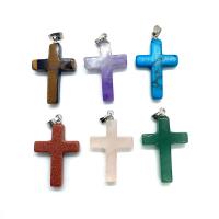 Gemstone Brass Pendants, with Brass, Cross, silver color plated, DIY 