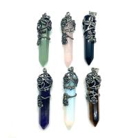 Gemstone Brass Pendants, with Brass, Conical, antique silver color plated 