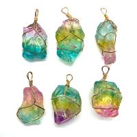 Natural Quartz Pendants, with brass wire, irregular, gold color plated, DIY, mixed colors, 21x52- 
