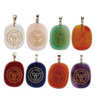 Gemstone Brass Pendants, with Brass, Ellipse, silver color plated 