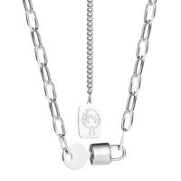 Collar de la joyería de titanio, Partículas de acero, con 1.97inch extender cadena, para mujer, plateado, 30x10mm, longitud:aproximado 17.72 Inch, Vendido por UD