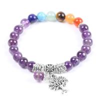 Gemstone Bracelets, with Brass, silver color plated, fashion jewelry & for woman, 8mm Approx 6.81 Inch 