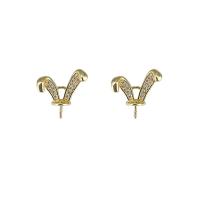 Brass Peg Bail, Rabbit, gold color plated, DIY & micro pave cubic zirconia, golden 