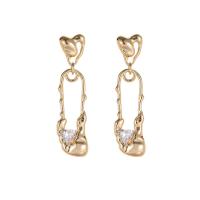 Brass Drop Earring, irregular, gold color plated, fashion jewelry & micro pave cubic zirconia 