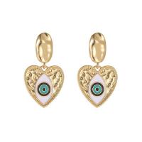 Evil Eye Earrings, Brass, Heart, gold color plated, fashion jewelry & evil eye pattern & enamel, golden 