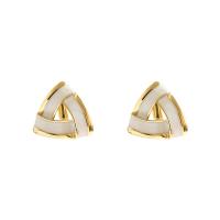 Enamel Zinc Alloy Stud Earring, Triangle, gold color plated, for woman & hollow 