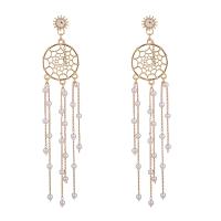 Fashion Fringe Earrings, Brass, with Plastic Pearl, Dream Catcher, KC gold color plated, for woman & with rhinestone & hollow 