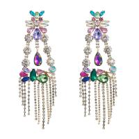 Fashion Fringe Earrings, Zinc Alloy, with Glass Rhinestone, Geometrical Pattern, gold color plated, for woman & with rhinestone 
