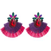 Fashion Tassel Earring, Zinc Alloy, with Glass Rhinestone & Polyester, plated, for woman & with rhinestone 
