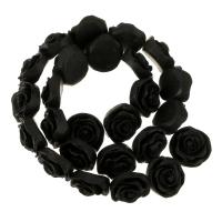 Synthetic Cinnabar Beads, Rose, carved, black Approx 15.5 Inch 