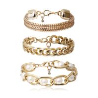 Bracelets En alliage de zinc, avec perle de plastique, Placage de couleur d'or, trois pièces & pour femme, Vendu par fixé