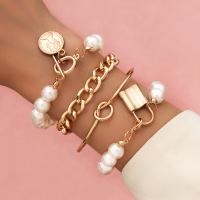 Zinc Alloy Bracelet Set, with Plastic Pearl, plated, 4 pieces & fashion jewelry & for woman 